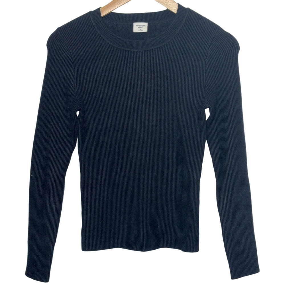 NEW Abercrombie & Fitch Black Ribbed Knit Long Sleeve Crewneck Sweater Size S